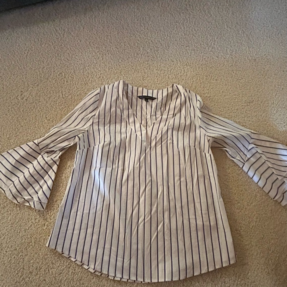 White House Black Market Black and White Striped Blouse